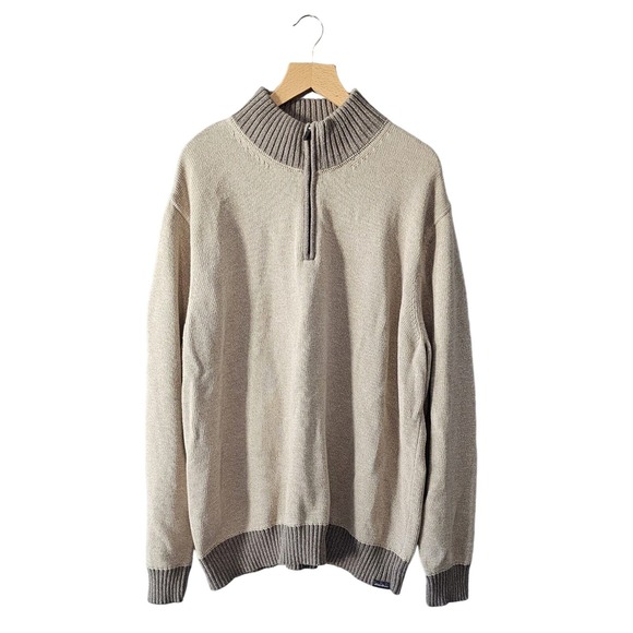 Eddie Bauer Sweater Mens 2XL Brown Tan Quarter Zip 100% Cotton Mid Weight Casual - Picture 1 of 11